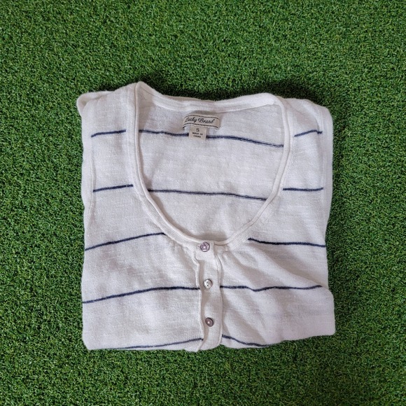 Lucky Brand Striped Tank‎ Top Button Sleeveless Casual White Blue Size S - Picture 1 of 6